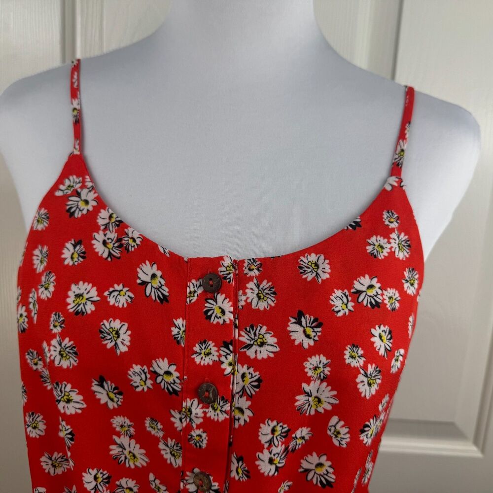 Papermoon Women Top Sz S Red Flower Print Buttons Round Neck Straps Front Tie - Picture 2 of 9